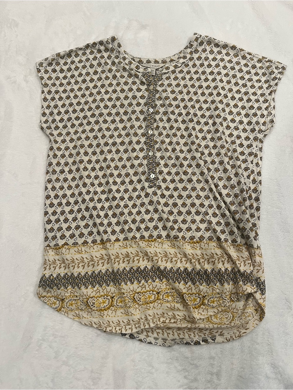 Lucky Brand Boho Henley Short Sleeve Blouse - Small